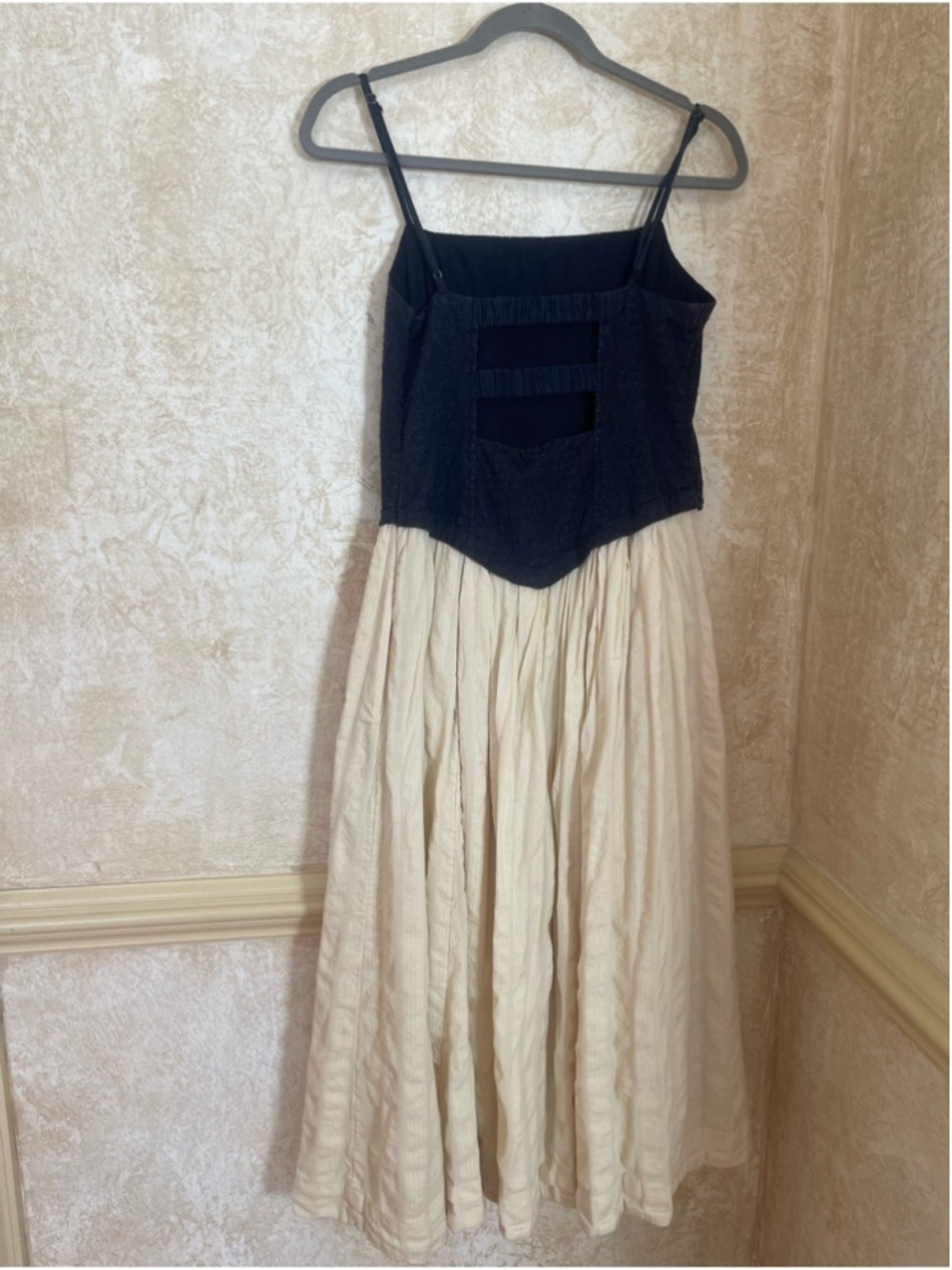 Free People Salvador Midi Dress Sz M Black Cream Embroidered Corset Back Detail - Picture 12 of 16